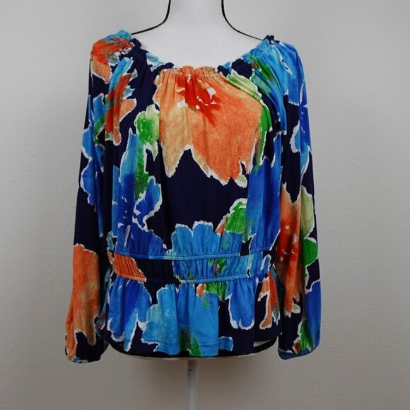 Ralph Lauren Floral Top Women's Size L Multicolor Ruffle Peplum Off the Shoulder - Picture 2 of 10